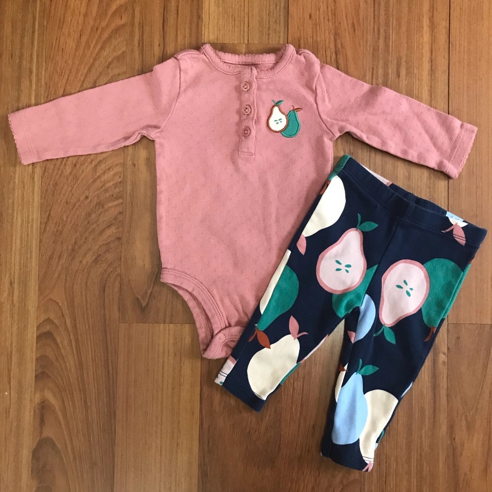 Carter's Pink Pear Bodysuit with Navy Pear Print Leggings